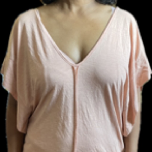 FRESH LAUNDRY Pink Slub Tunic Open Dolman Sleeves Plunge Blouse Coverup Tee S - Picture 6 of 9